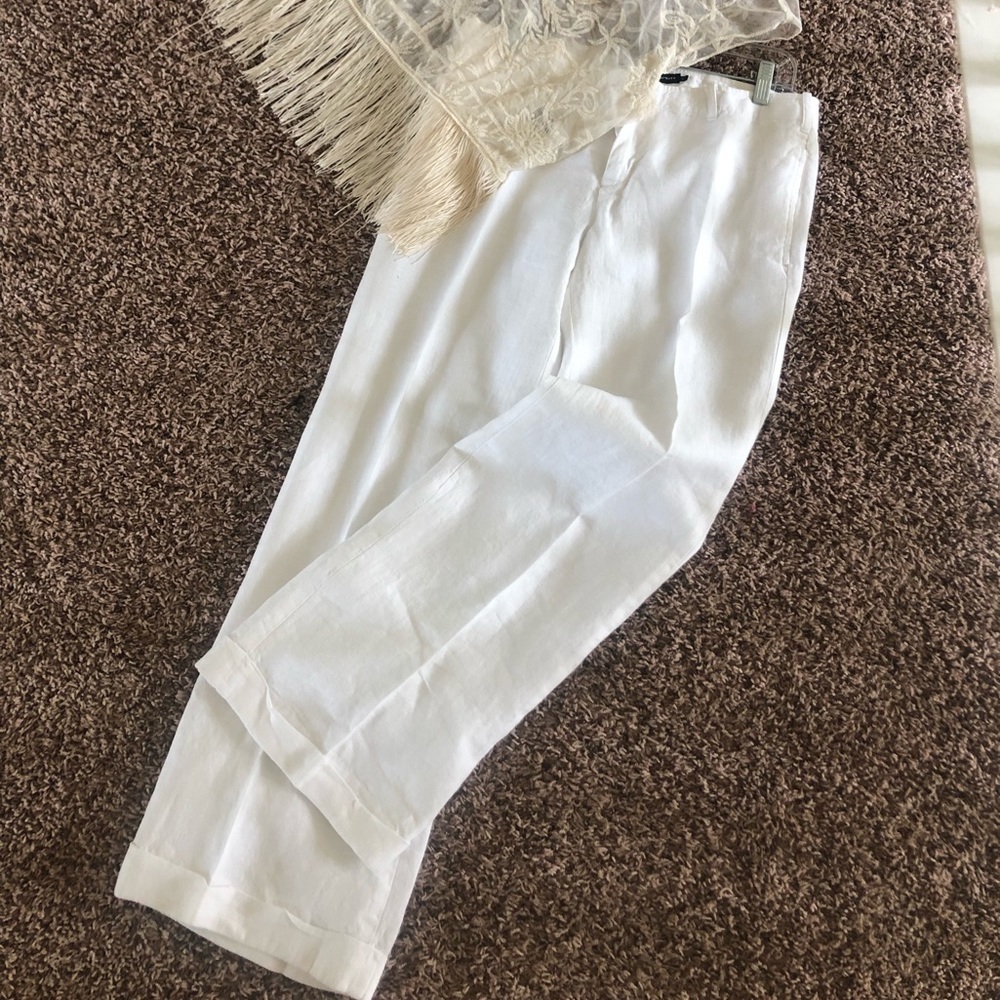 All white Ralph Lauren linen pants.